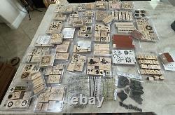 Lot of 49 SETS Stampin' Up, Tim Holtz (1) wooden rubber stamps most unused open