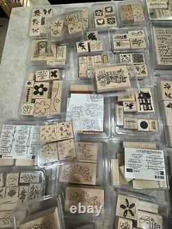 Lot of 49 SETS Stampin' Up, Tim Holtz (1) wooden rubber stamps most unused open