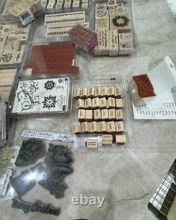 Lot of 49 SETS Stampin' Up, Tim Holtz (1) wooden rubber stamps most unused open