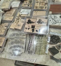 Lot of 49 SETS Stampin' Up, Tim Holtz (1) wooden rubber stamps most unused open