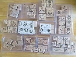 Lot of 54 sets Stampin Up rubber stamps all wood mounted with cases