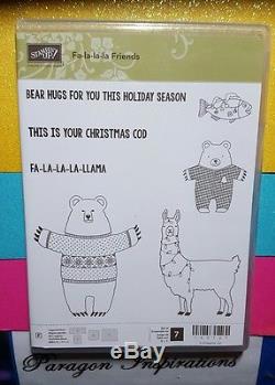 NEW Stampin Up FA-LA-LA-LA FRIENDS Photopolymer Stamp Set Christmas Llama Bear