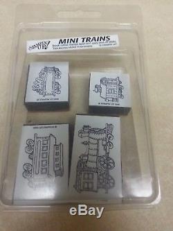 New Stampin Up Foam Mounted Stamp Set MINI TRAINS Rubber Engine Coal Car Caboose