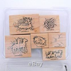 New Stampin' Up! Prehistoric Paintings Mounted Rubber Stamp Set of 6 2003