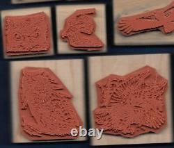 OWL EAGLE Wildlife BIRDS OF PREY Feather RARE Stampin Up! 2002 wood RUBBER STAMP