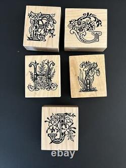 PSX Monogram Botanical Alphabet Wooden Rubber Stamps Rare Complete Set