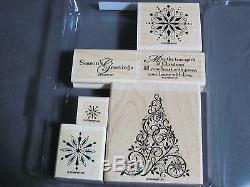 RETIRED Stampin Up Snow Swirled Wooden Stamp Set (Lot SO)