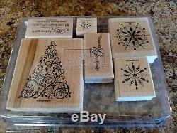Retired SNOW SWIRLED 6 piece wood-mounted rubber stamp set by Stampin' Up