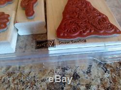 Retired SNOW SWIRLED 6 piece wood-mounted rubber stamp set by Stampin' Up