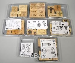 Retired STAMPIN UP STAMP SET Lot of 29 Sets, 262 Stamps! NEW & USED Wood Mounted
