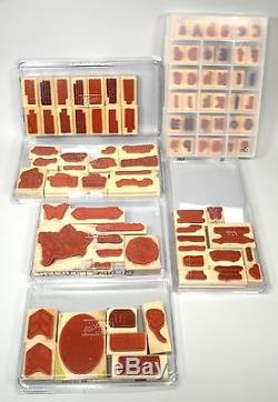 Retired STAMPIN UP STAMP SET Lot of 29 Sets, 262 Stamps! NEW & USED Wood Mounted