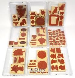 Retired STAMPIN' UP! STAMP SET Lot of 9 WOOD MOUNTED RUBBER SETS 85 Total Stamps