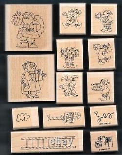 SANTA'S ELVES SET North Pole HOLIDAY Christmas Stampin' Up! Wood WM Rubber Stamp