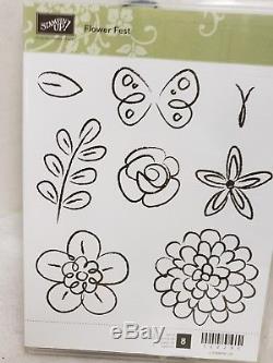 STAMPIN UP! 8 Stamp Set Unmounted FLOWER FEST New Butterfly Garden Greeting Card