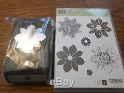STAMPIN UP A PETAL POTPOURRI 6 PC CLEAR STAMP SET & FLOWER MEDALLION PUNCH