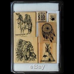 STAMPIN UP Dream Catcher STAMPS SET Rare RETIRED Indian Chief Brave Horse Teepee