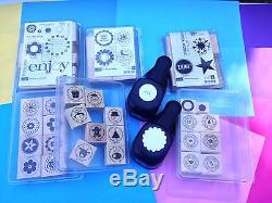 STAMPIN UP LOT of 6 Rubber Stamps Sets + Coordinating 2 PUNCHES CIRCLE BLOSSOM