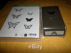 STAMPIN UP PAPILLON POTPOURRI 7 PC CLEAR STAMP SET & ELEGANT BUTTERFLY PUNCH