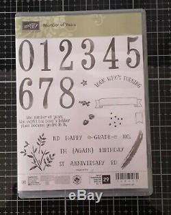 STAMPIN UP RETIRED'NUMBER OF YEARS' STAMP SET and'LARGE NUMBERS' DIES