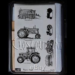 STAMPIN UP Tractor Time STAMPS SET New Rare Tractors Hay Wagon Barn Silo Farming