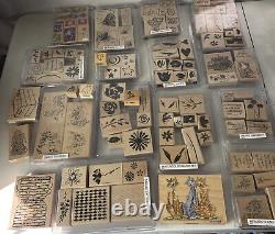 STAMPIN UP Wood Rubber Stamp Sets Lot Of 100+ Spring Garden Flowers Fall Holiday