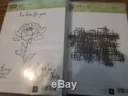 STAMPIN UP YOU'VE GOT THIS 5 PC 2 BOX CLEAR MOUNT STAMP SET-FLOWER BACKGROUND +3