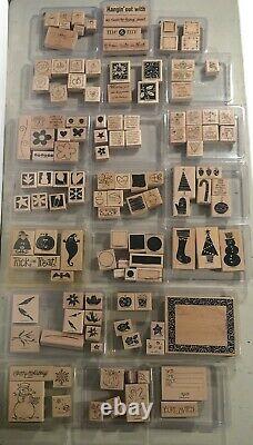 Stamp'in Up 218 Piece 39 Sets LOT 1990s-2000s Wood Rubber Stamps Retired Stampin