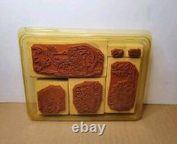 Stampin Up! 2002 Dinosaur Days Set of 6 Rubber / Wood Stamps GOOD CONDITION