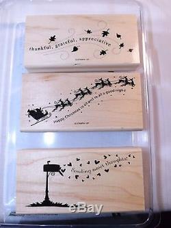 Stampin Up 3pc. Wood stamp set Wandering Words, Mounted Christmas, Thankful