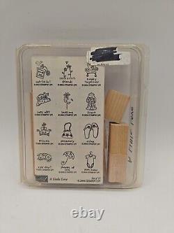 Stampin Up! A Little Love 12pc Wood Mount Stamp Set Hat Purse Dog Crown Phrases