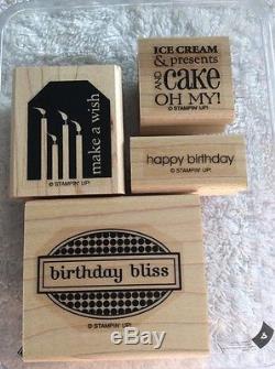 Stampin Up Birthday Bliss Wood Rubber Stamp Set Make A Wish Happy Cake Oh My