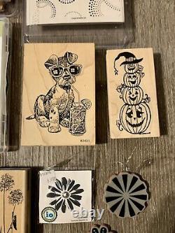 Stampin' Up Bundle Wooden Mounted Stamps Set Flowers Plants Halloween Puppy Dog