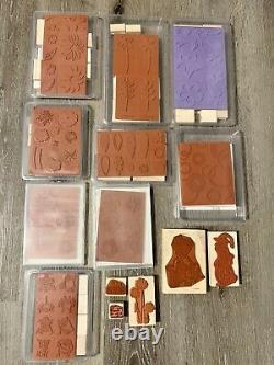 Stampin' Up Bundle Wooden Mounted Stamps Set Flowers Plants Halloween Puppy Dog