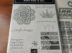 Stampin Up Cling Stamp Set Wish for it All & Doily Wishes Dies Bundle Lot