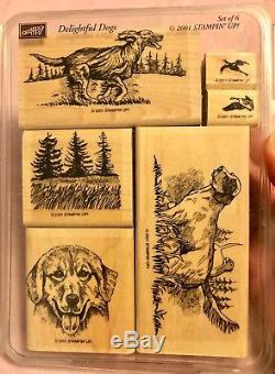 Stampin' Up DELIGHTFUL DOGS Wood mount 6 rubber Stamp Set Mounted Complete RARE