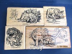 Stampin Up Dinosaur Days Rubber Stamp 4pc Set Rare 2002 T-rex Prehistoric Bones