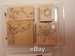 Stampin Up Doodle This (Set of 5) Wood Retired Flowers, Flourish, Swirls