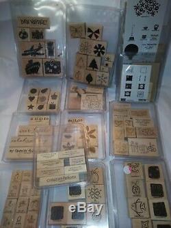 Stampin' Up! HUGE Lot of 29 SETS Wood Mounted Rubber Stamps Most are NEW FREE SH