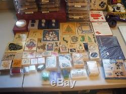 Stampin Up Huge Lot of Stamp Sets Wood Mounted Assorted Images & Sizes + More