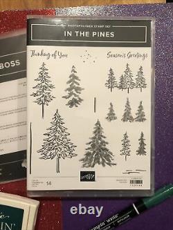 Stampin Up In The Pines Tree Craft Dies Stamps Set Lot Green Ink Pad Pen New