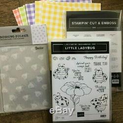 Stampin Up LITTLE LADYBUG Stamp Set, DIES Embossing Folder & Gingham DSP SAB