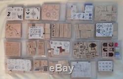 Stampin' Up Large Lot RETIRED Wood Mounted Stamp Sets Uncut and Cut