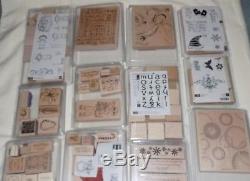 Stampin' Up Large Lot RETIRED Wood Mounted Stamp Sets Uncut and Cut