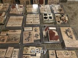 Stampin' Up! Large Lot of 40 Sets Wood Mounted Rubber Block Stamps Flowers Shape
