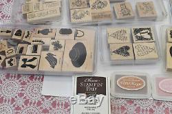 Stampin' Up! Large Lot of Sets Wood Mounted Rubber Block Stamps & Stampin Pads