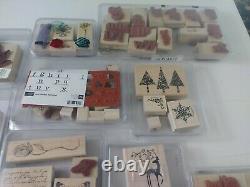 Stampin Up Lot Of 22 Wood Handle Rubber Stamp Sets/59 Unique Stamps/3 Alpha Sets