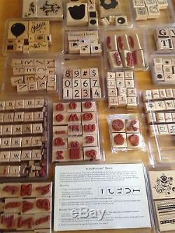 Stampin Up! Lot Of 34 Wood Mounted Stamp Sets 369 stamps Some Never Mounted