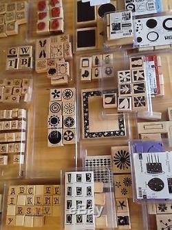 Stampin Up! Lot Of 34 Wood Mounted Stamp Sets 369 stamps Some Never Mounted