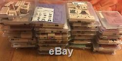 Stampin Up! Lot Of 51 Wood Mounted Stamp Sets 469 stamps total! Most New Unused