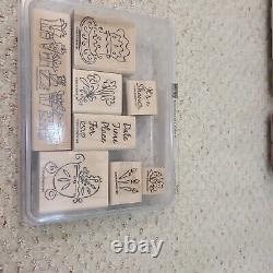 Stampin Up! Lot of 12 Sets (93 Stamps) Wooden Rubber Stamps Various NEW & USED